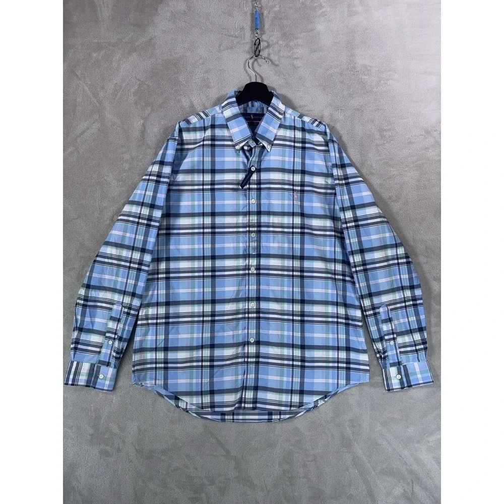 Polo Ralph Lauren Performance Button Down Shirt Mens Large Blue Plaid Wicking